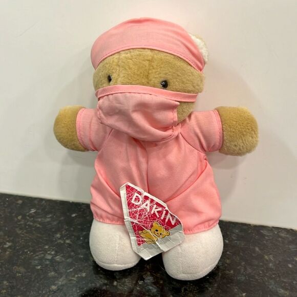 Dakin Dr Tina MD Surgeon Bear Plush Doctor Pink Scrubs Vintage 8” With Tags - Picture 1 of 7